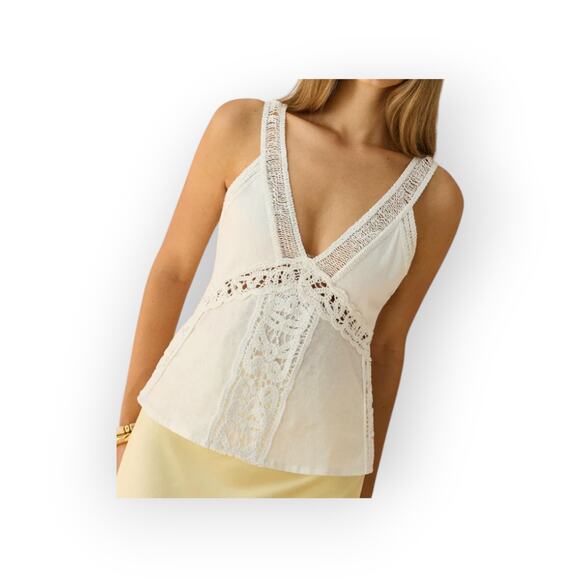 Commense Semi-Sheer Linen & Cotton Lace V-Neck Top – Size XL - Picture 1 of 6